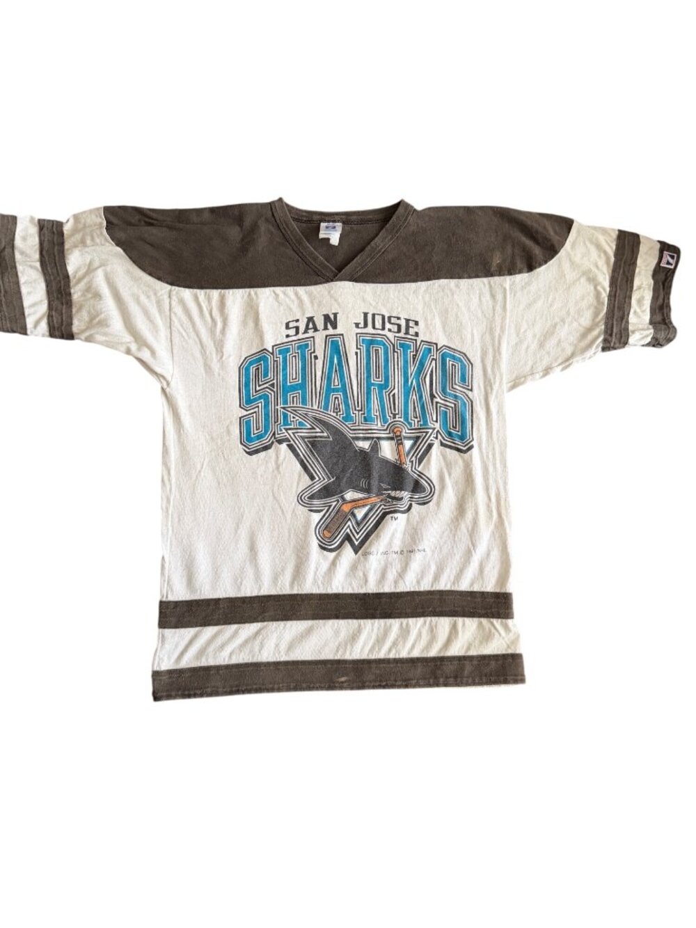 Vintage 1991 San Jose Sharks Logo 7 Hockey Jersey Shirt Sz M Made In USA